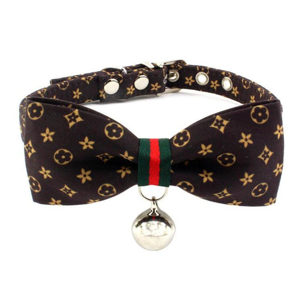 luxury pet dog collar cloth bowknot bell cat small and medium-sized dog famous brand