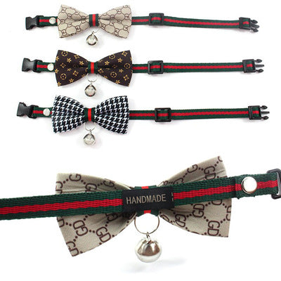 Classic pattern luxury pet collars copper bell bow tie cloth cat dog choker nylon leash direct selling