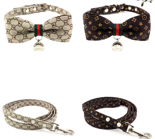 luxury pet dog collar cloth bowknot bell cat small and medium-sized dog famous brand