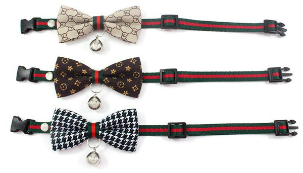 Classic pattern luxury pet collars copper bell bow tie cloth cat dog choker nylon leash direct selling